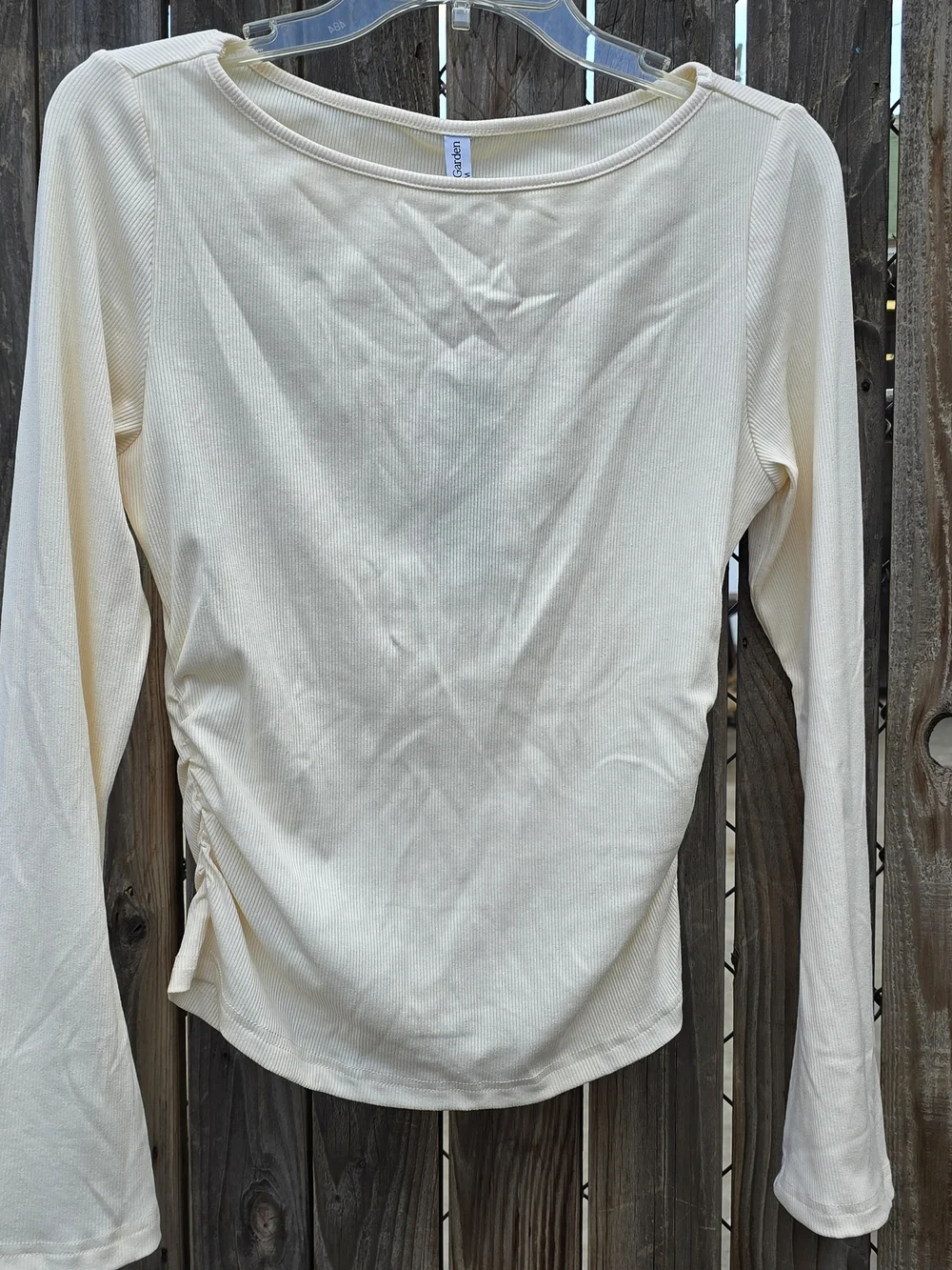 PrettyGarden LongSleeve Top Women's Long-Sleeve Ribbed Side Tie Top Cream Sz M - Picture 2 of 6